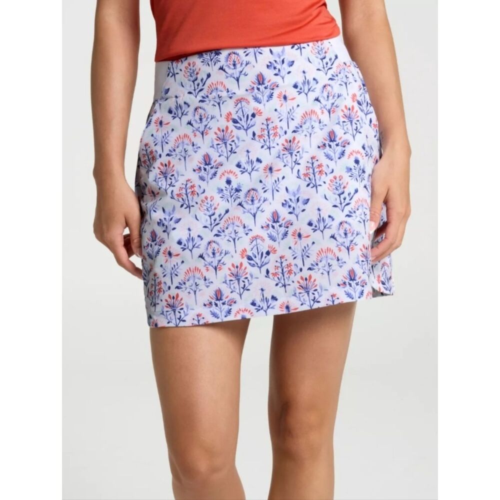 Walter Hagen White Mini Skirt with Blue & Coral Floral Print